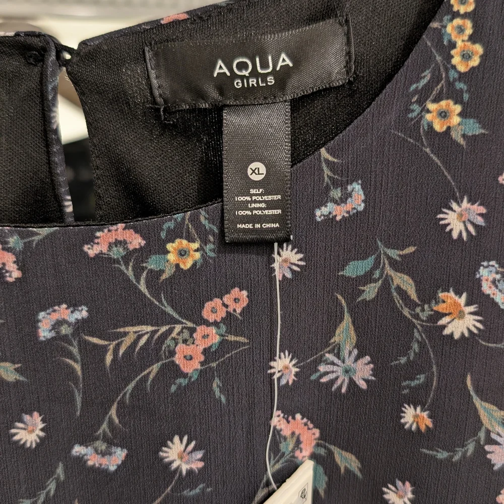 NWT Aqua Girls Black Floral Dress - Picture 3 of 5